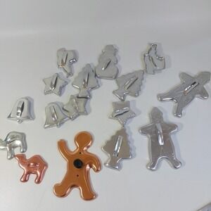 16 vtg COOKIE CUTTERS tin Copper handle Christmas Tree Star Santa Camel Ginger